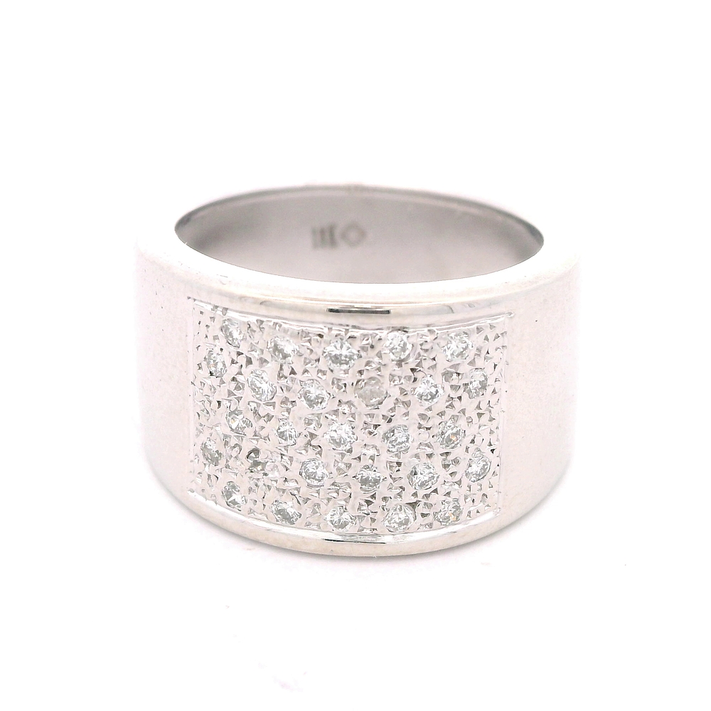 Anillo de Oro Blanco 18K Bombé Rodinado con 27 Diamantes