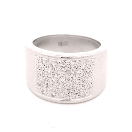 Anillo de Oro Blanco 18K Bombé Rodinado con 27 Diamantes