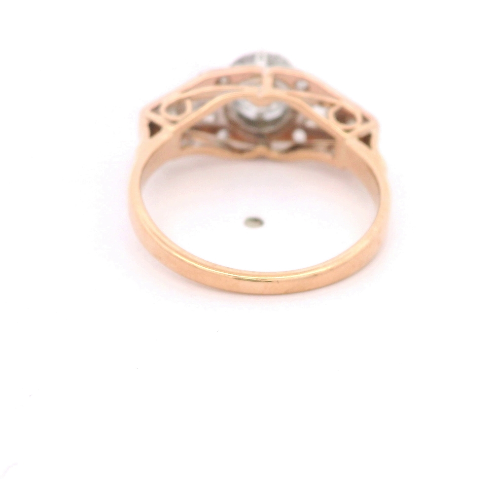 Anillo de Dos Oros 18K Semi Bombé con Diamantes Corte Antiguo