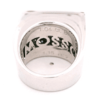 Anillo de Oro Blanco 18K Sello Rectangular Rodinado con Diamantes y Piedras Azules