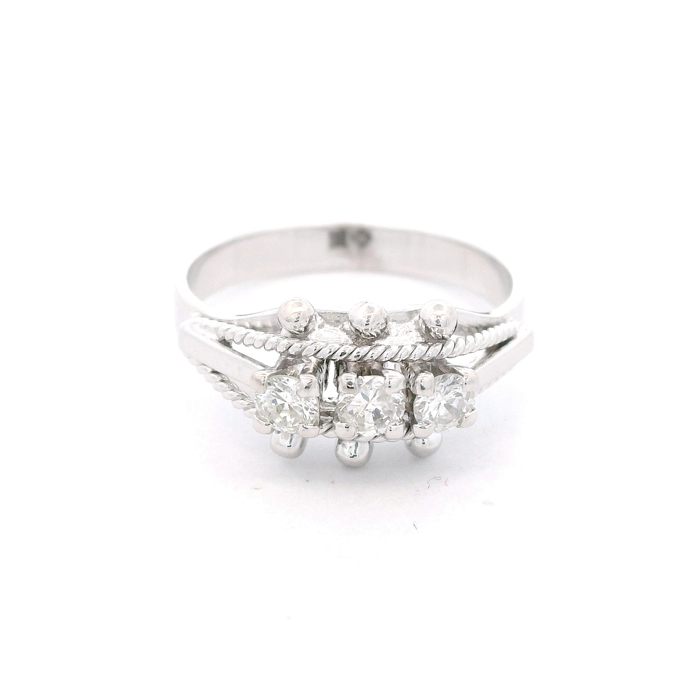 Anillo de Oro Blanco 18K Solfeo Rodinado con 3 Diamantes