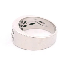 Anillo de Oro Blanco 18K Cintillo Rodinado Dos Hileras con 14 Diamantes