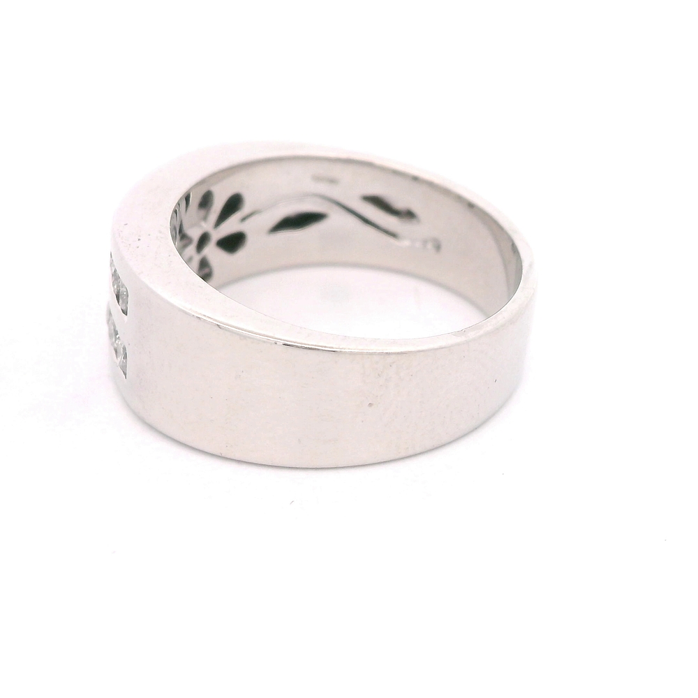 Anillo de Oro Blanco 18K Cintillo Rodinado Dos Hileras con 14 Diamantes