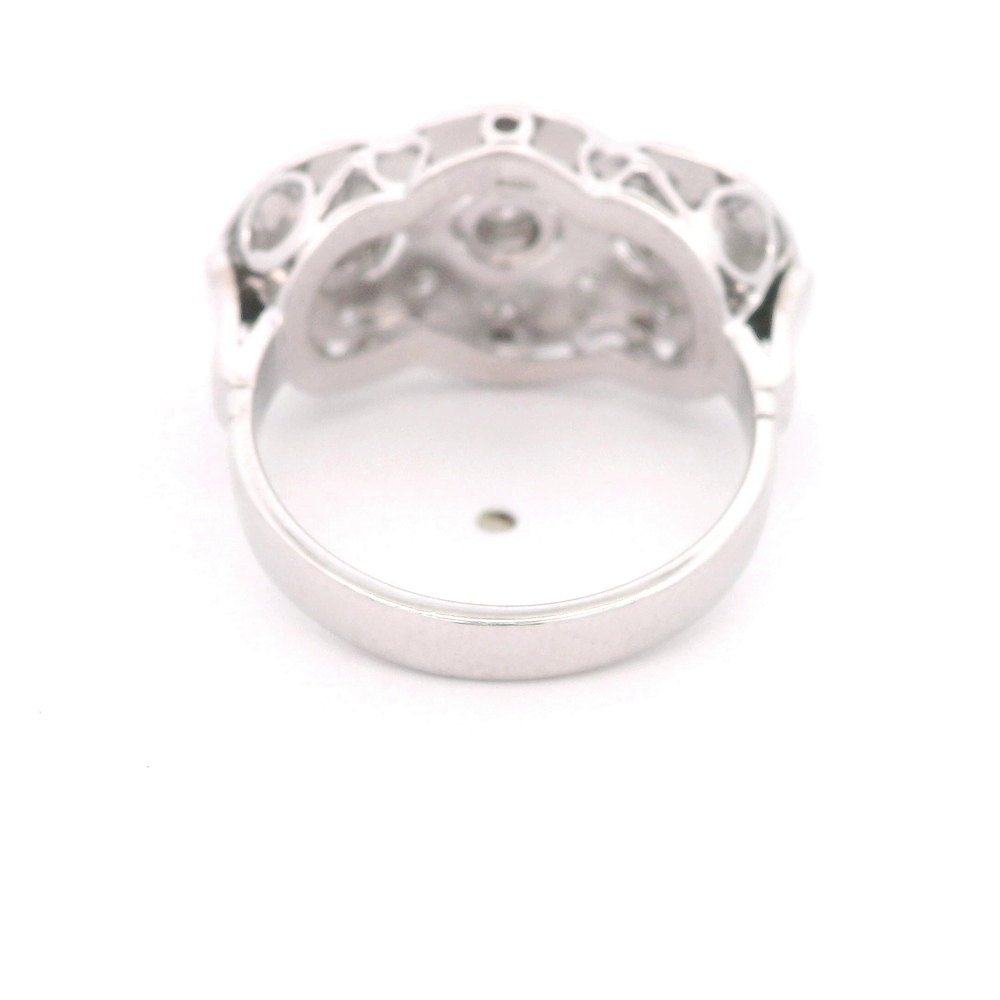 Anillo de Oro Blanco 18K Sello Circular Rodinado con Diamantes