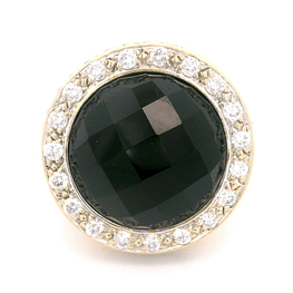 Anillo de Oro Amarillo 18K Sello Circular con Diamantes y Piedra Negra Central