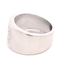 Anillo de Oro Blanco 18K Bombé Rodinado con 27 Diamantes