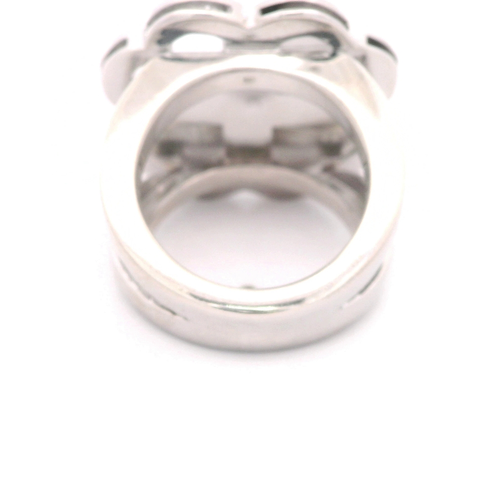 Anillo de Oro Blanco 18K Flor Trébol Mateada Calada con Diamantes