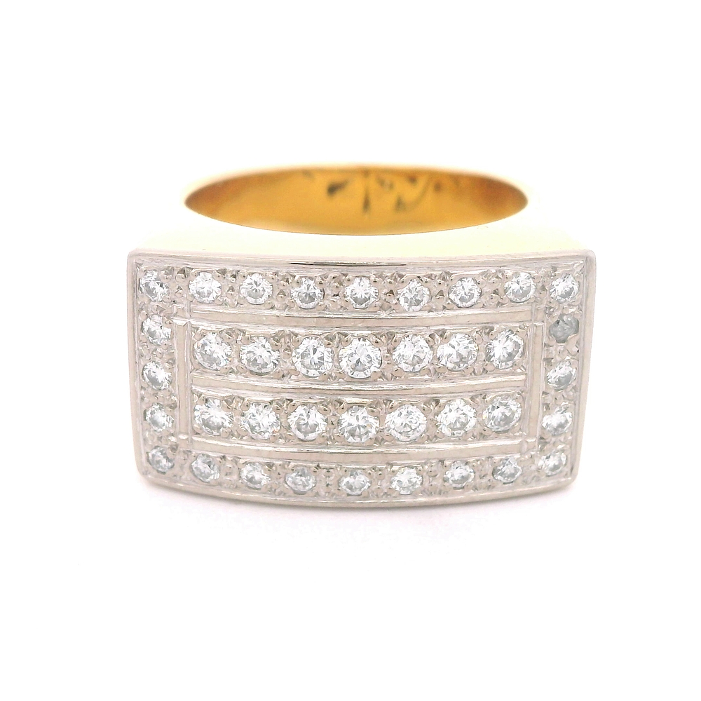 Anillo de dos oros 18K Sello Rectangular con Diamantes