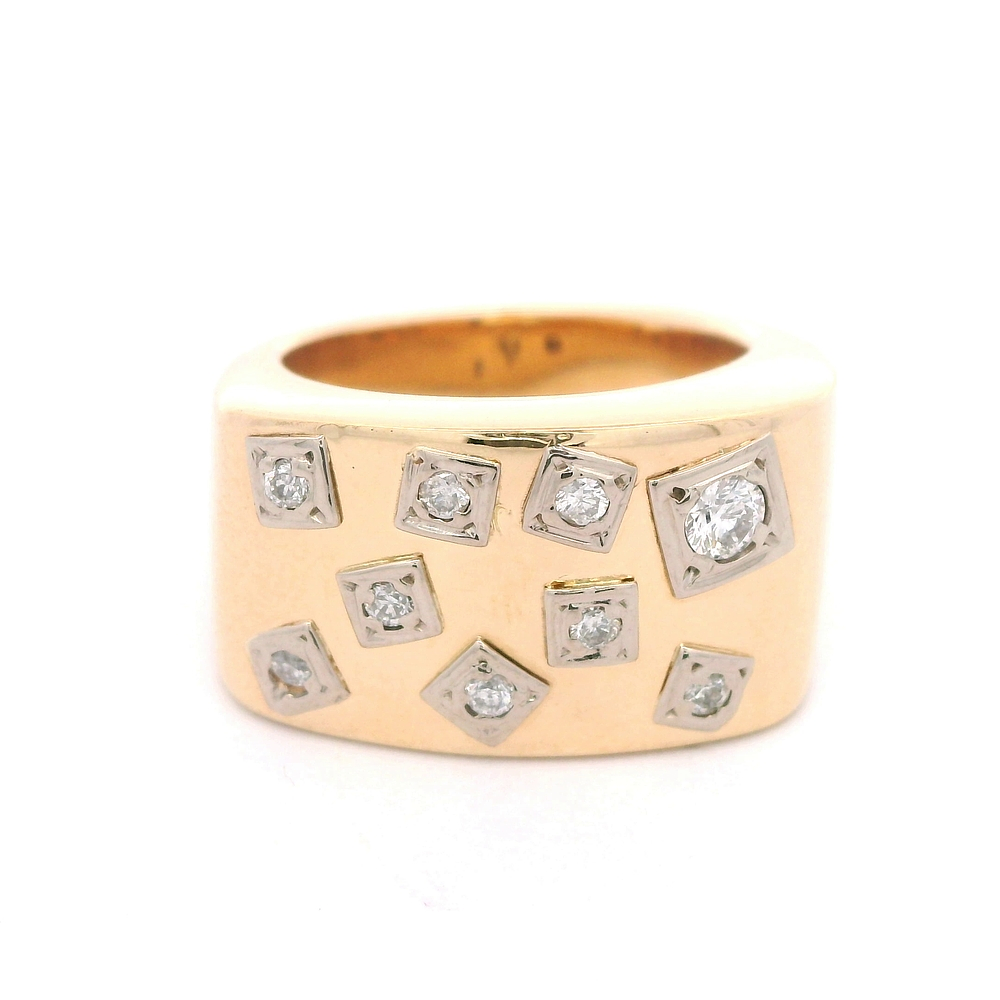 Anillo de Oro Amarillo 18K Sello con Diamantes