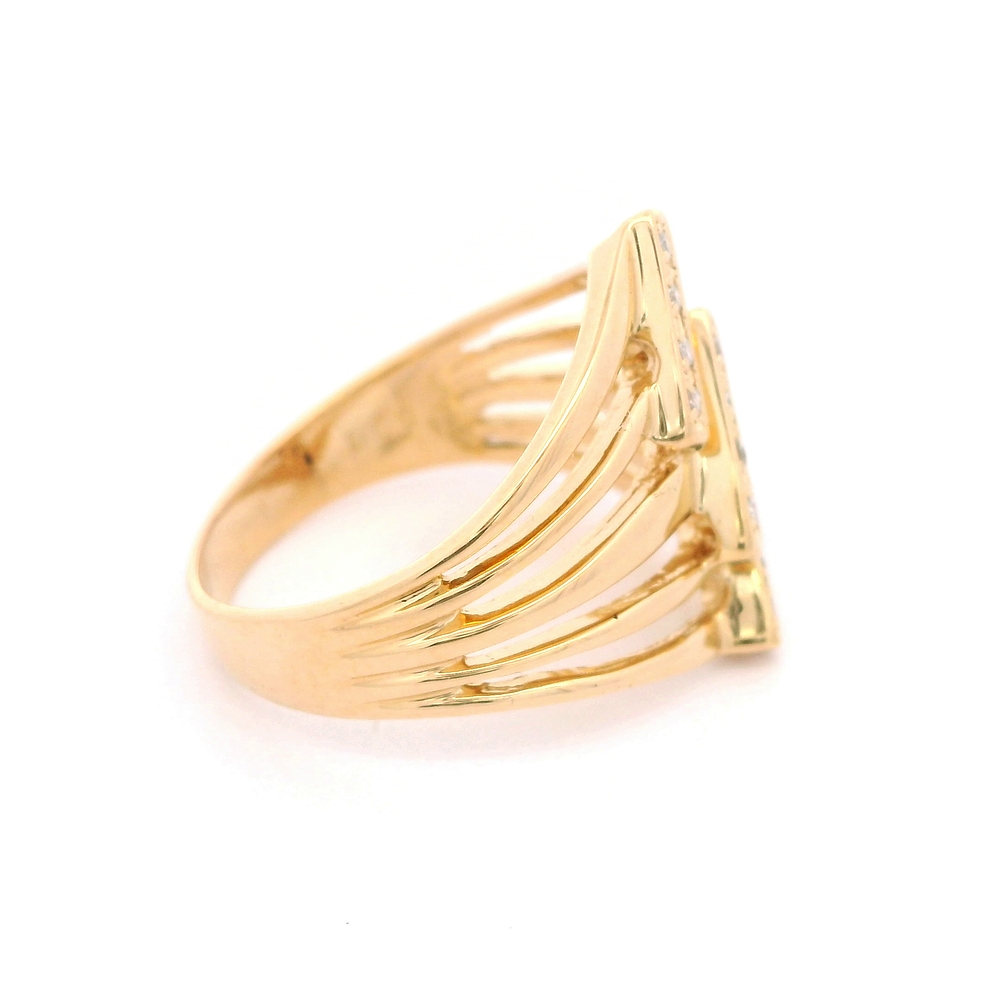 Anillo de Oro Amarillo 18K Calado con 12 Diamantes Redondos