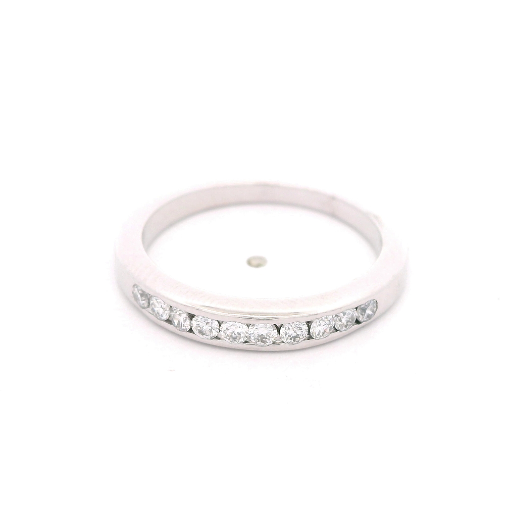 Anillo de Oro Blanco 18K Cintillo Rodinado con 10 Diamantes