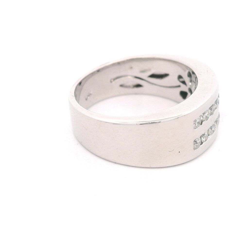 Anillo de Oro Blanco 18K Cintillo Rodinado Dos Hileras con 14 Diamantes