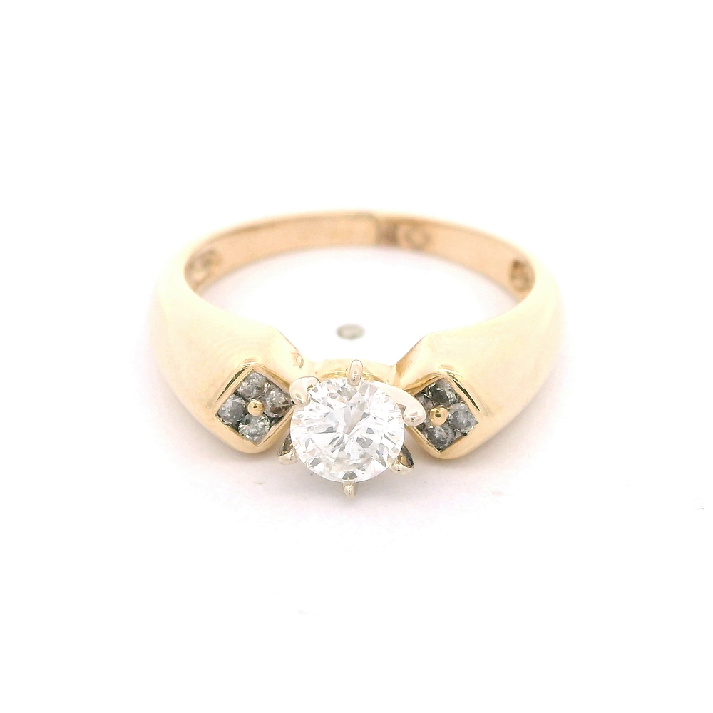 Anillo de Oro Amarillo 14K Cintillo Rombo con Diamantes