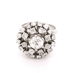 Anillo de Platino Pavé con Diamantes y Diamante Central Corte Antiguo