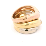 Anillo de Tres Oros 18K Bombé con 17 Diamantes Redondos