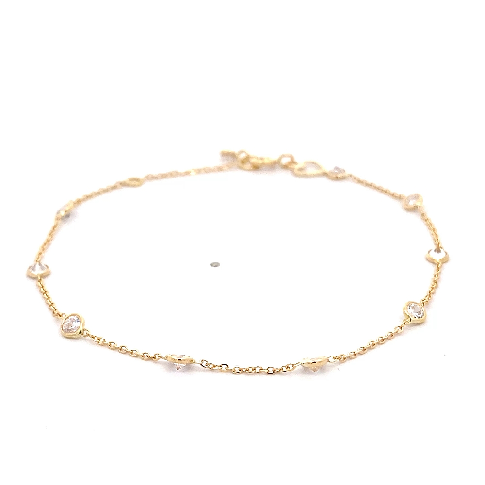 Pulsera de Oro Amarillo 18K Rolo con Puntos de Luz y Dije Corazón