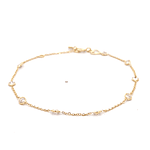Pulsera de Oro Amarillo 18K Rolo con Puntos de Luz y Dije Corazón