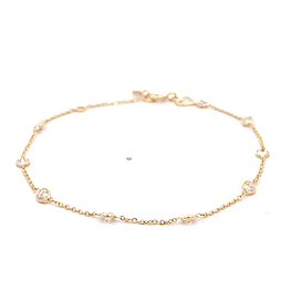 Pulsera de Oro Amarillo 18K Rolo con Puntos de Luz y Dije Corazón