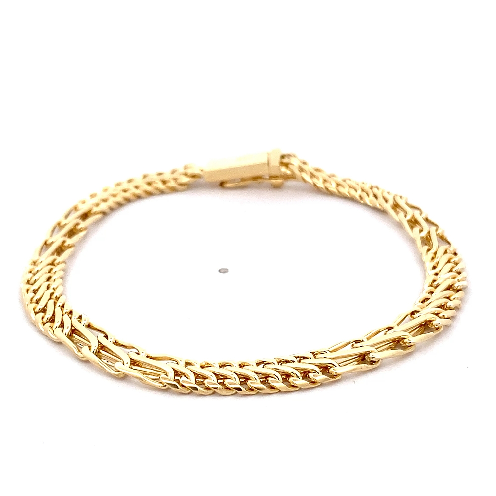 Pulsera de Oro Amarillo 18K Barbada Doble Entrelazada con Calados Ovalados