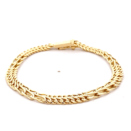 Pulsera de Oro Amarillo 18K Barbada Doble Entrelazada con Calados Ovalados