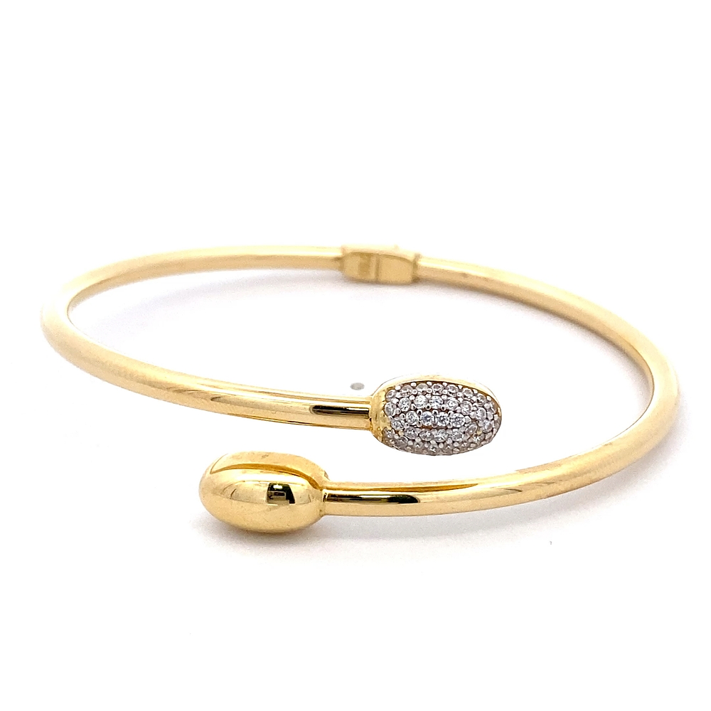 Pulsera de Oro Amarillo 18K Apertura Central con Micropiedras Incoloras