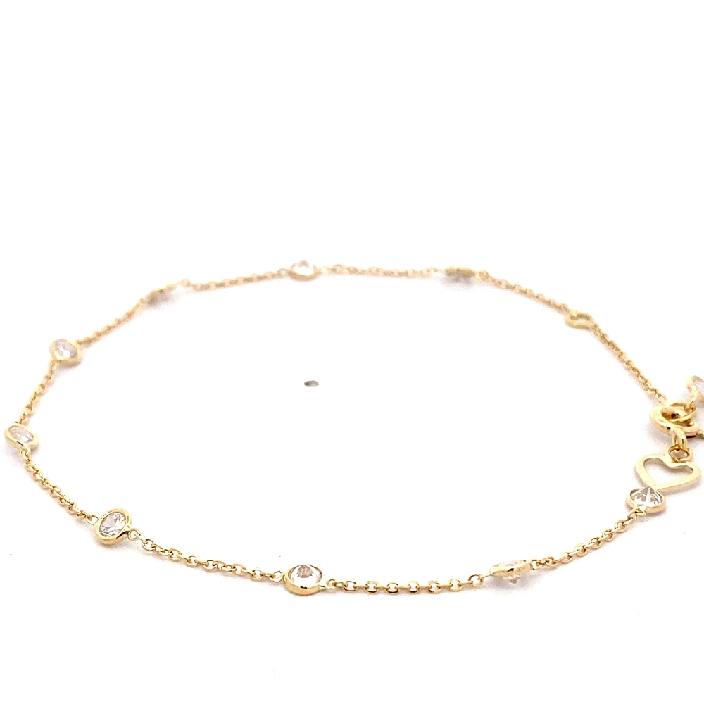 Pulsera de Oro Amarillo 18K Rolo con Puntos de Luz y Dije Corazón