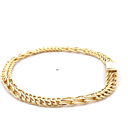 Pulsera de Oro Amarillo 18K Barbada Doble Entrelazada con Calados Ovalados