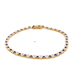 Pulsera de Oro Amarillo 18K Tenis con Piedras Incoloras y Azules
