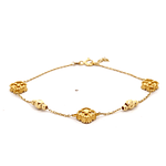 Pulsera de Oro Amarillo 18K Limada con Flores de Trébol Talladas con Esferas