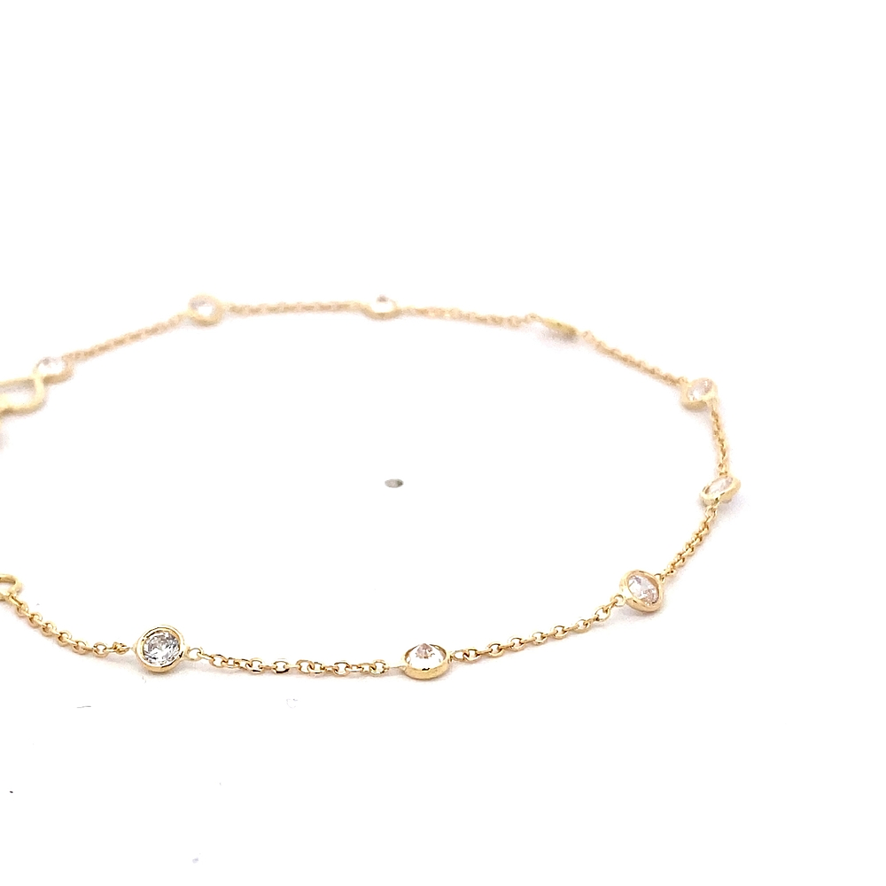 Pulsera de Oro Amarillo 18K Rolo con Puntos de Luz y Dije Corazón