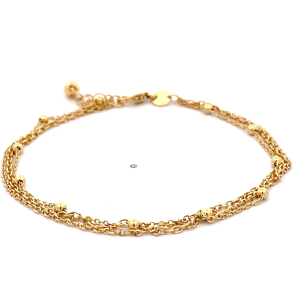 Pulsera de Oro Amarillo 18K Triple Tejidos Labrada, Limada y Rolo con Esferas