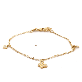 Pulsera de Oro Amarillo 18K Labrada con Mariposa y Punto de Luz
