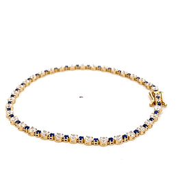 Pulsera de Oro Amarillo 18K Tenis con Piedras Incoloras y Azules