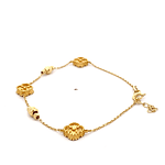 Pulsera de Oro Amarillo 18K Limada con Flores de Trébol Talladas con Esferas