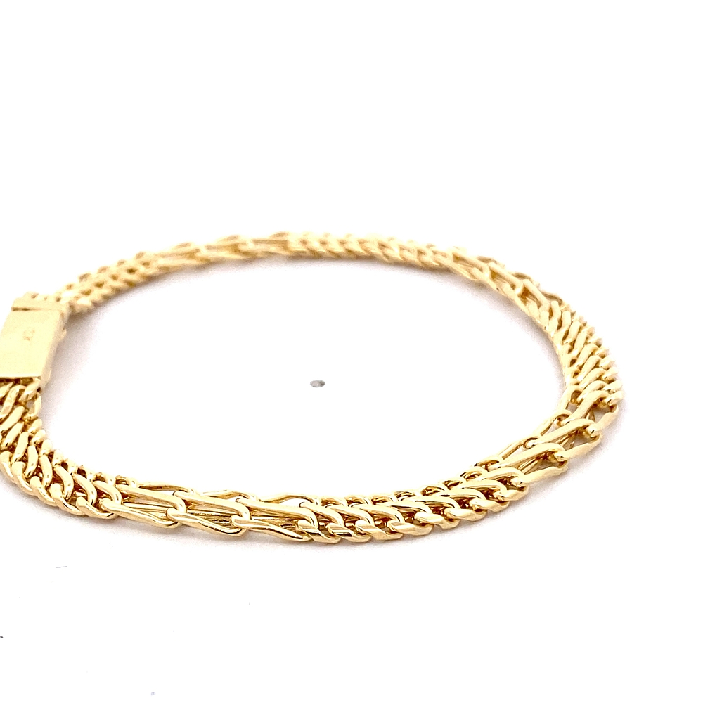 Pulsera de Oro Amarillo 18K Barbada Doble Entrelazada con Calados Ovalados