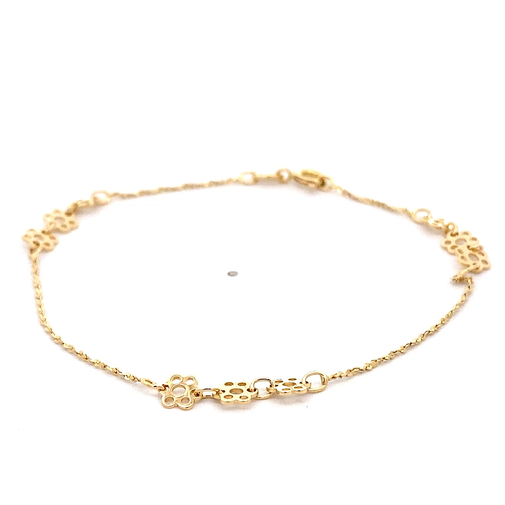 Pulsera de Oro Amarillo 18K Labrada Estampada con Flores Caladas