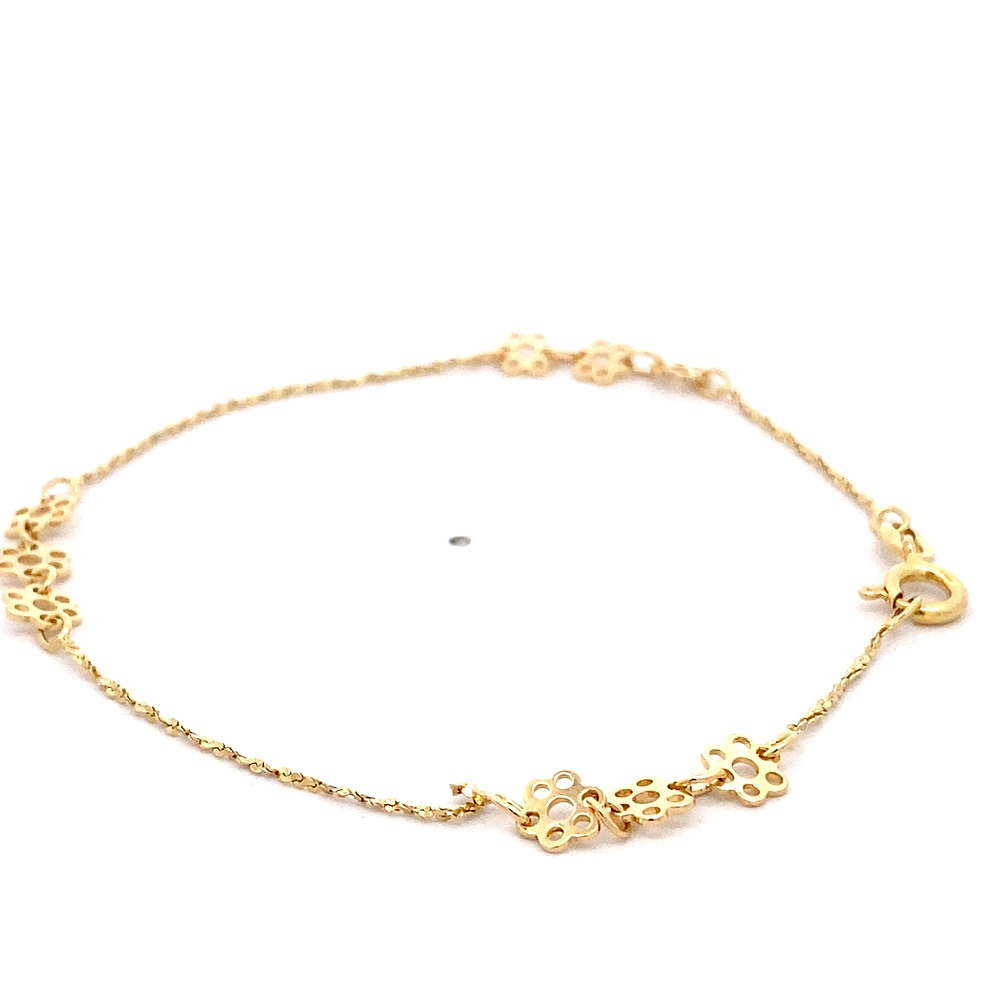Pulsera de Oro Amarillo 18K Labrada Estampada con Flores Caladas