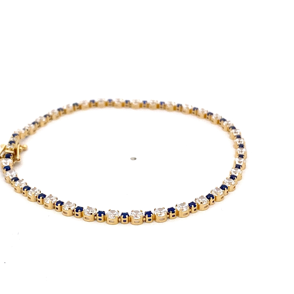 Pulsera de Oro Amarillo 18K Tenis con Piedras Incoloras y Azules