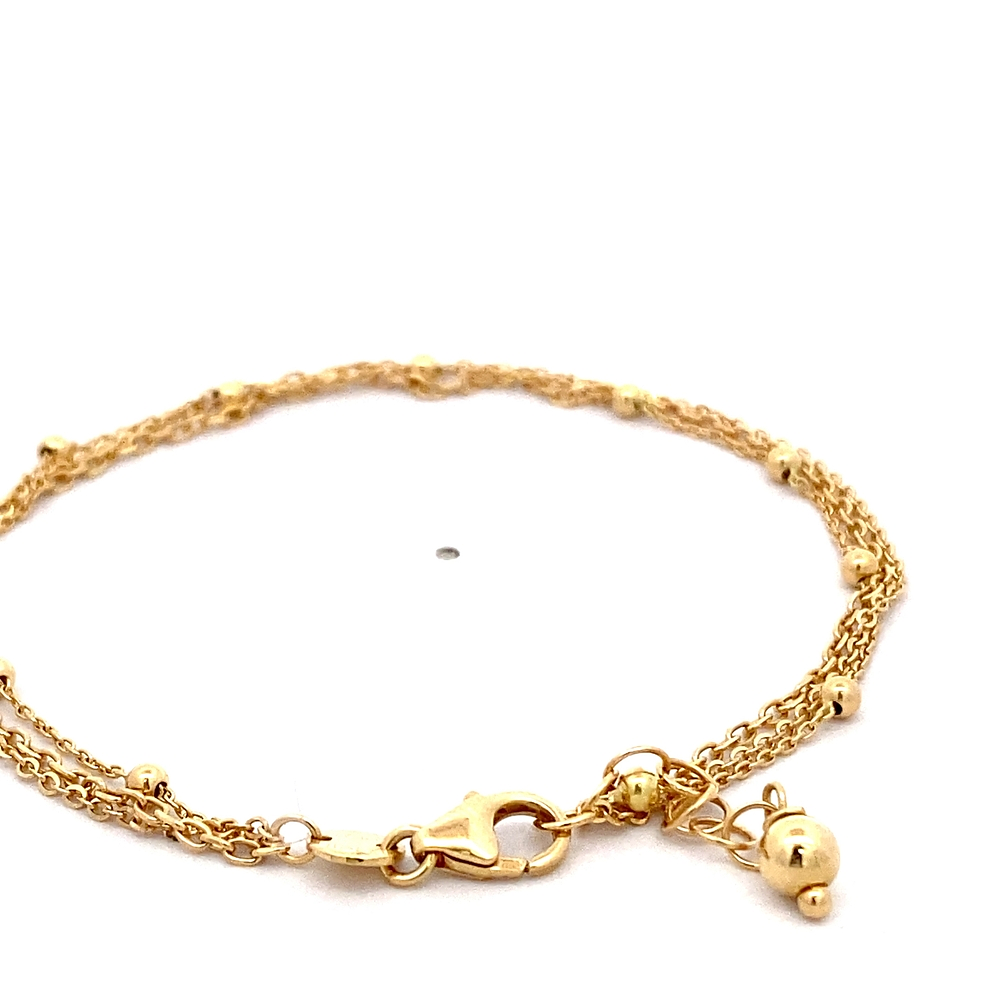 Pulsera de Oro Amarillo 18K Triple Tejidos Labrada, Limada y Rolo con Esferas