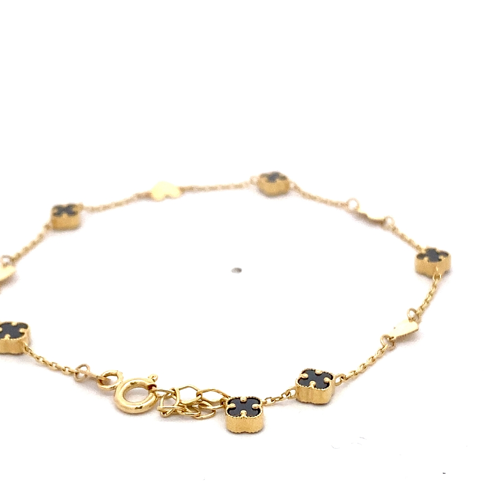 Pulsera de Oro Amarillo 18K Labrada con Flor Trébol