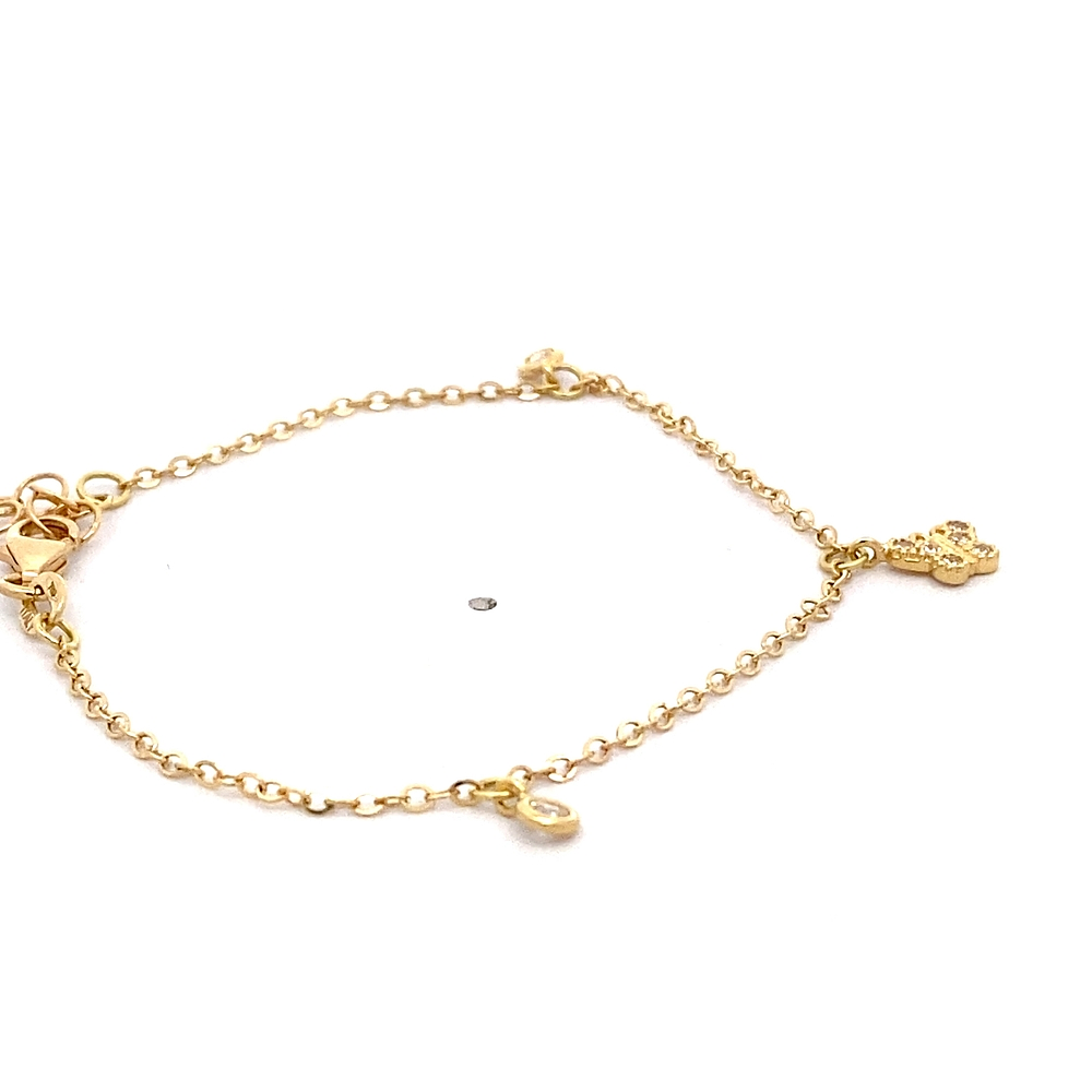 Pulsera de Oro Amarillo 18K Labrada con Mariposa y Punto de Luz