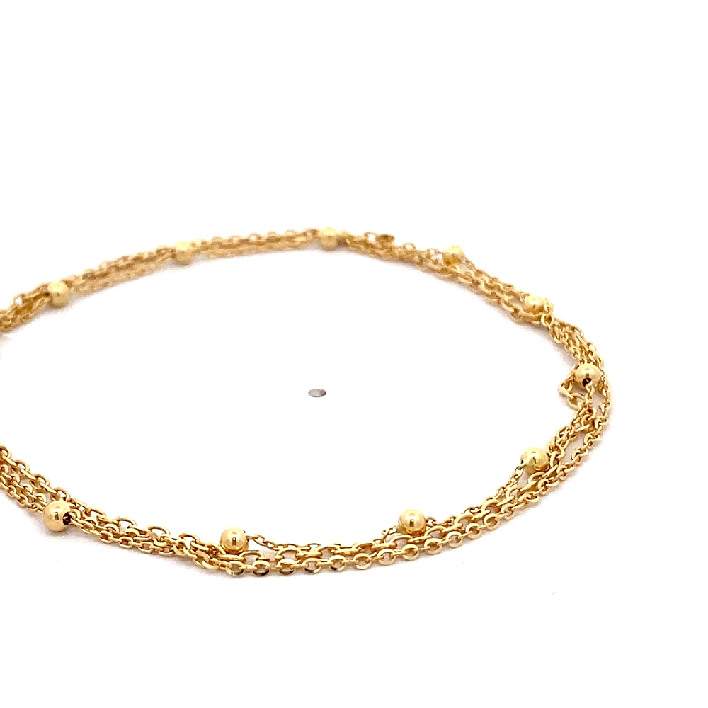 Pulsera de Oro Amarillo 18K Triple Tejidos Labrada, Limada y Rolo con Esferas