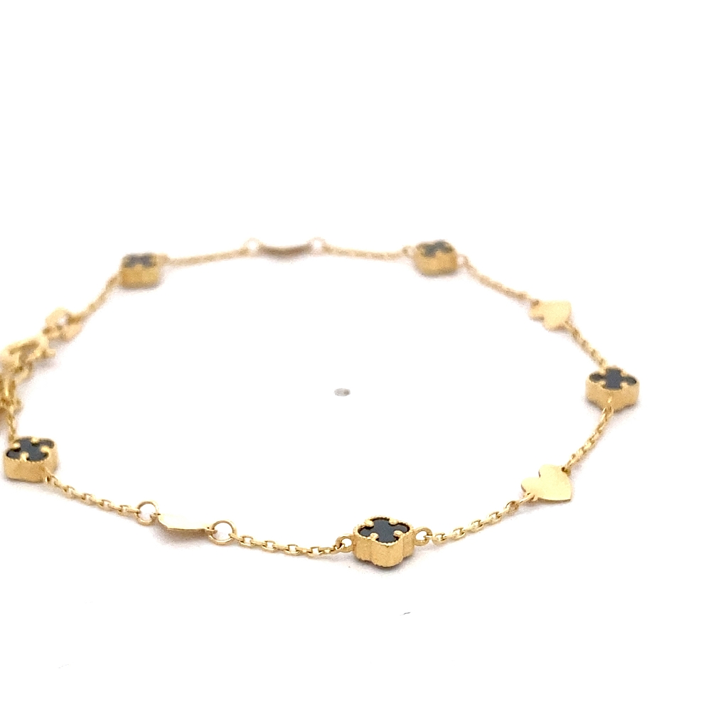 Pulsera de Oro Amarillo 18K Labrada con Flor Trébol