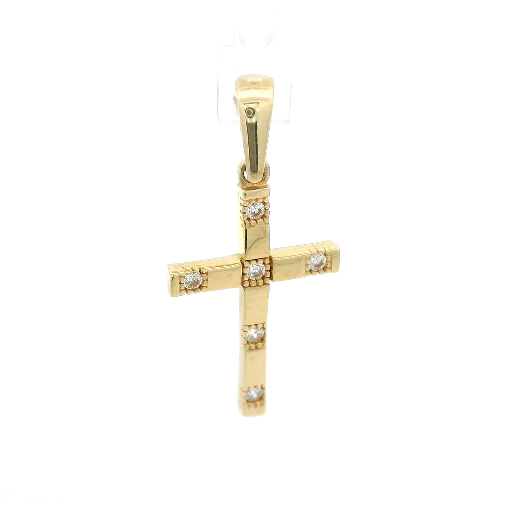Colgante de Oro Amarillo 18K Cruz con Micropiedras Incoloras