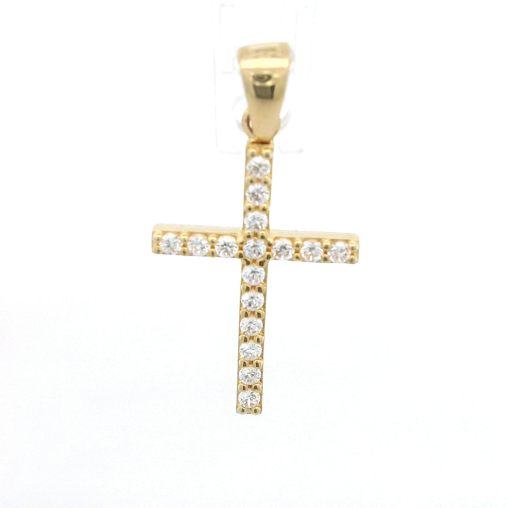 Colgante de Oro Amarillo 18K Cruz con Micropiedras Incoloras