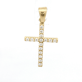 Colgante de Oro Amarillo 18K Cruz con Micropiedras Incoloras