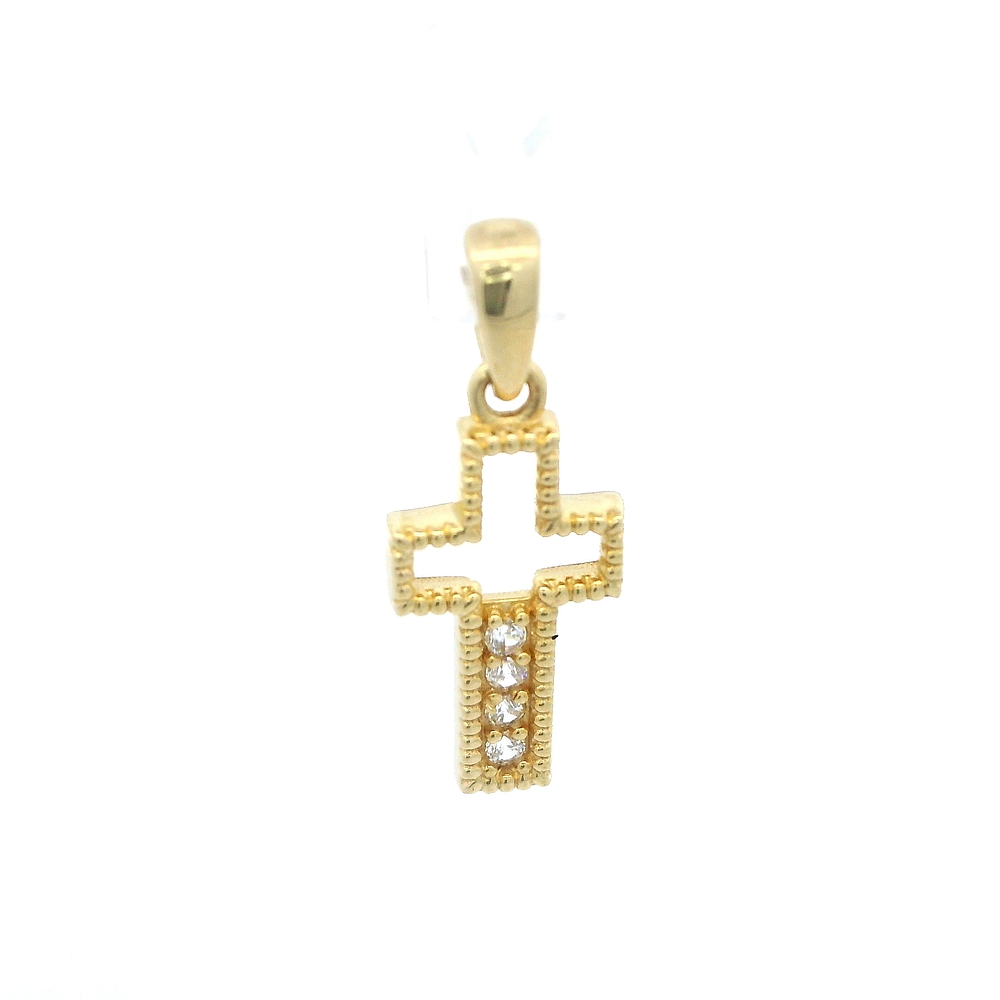 Colgante de Oro Amarillo 18K Cruz Calada con Micropiedra Incolora