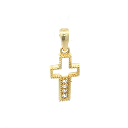 Colgante de Oro Amarillo 18K Cruz Calada con Micropiedra Incolora