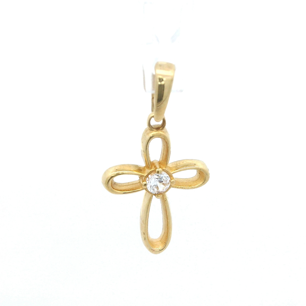 Colgante de Oro Amarillo 18K Cruz Calada con 1 Piedra Incolora