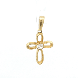 Colgante de Oro Amarillo 18K Cruz Calada con 1 Piedra Incolora